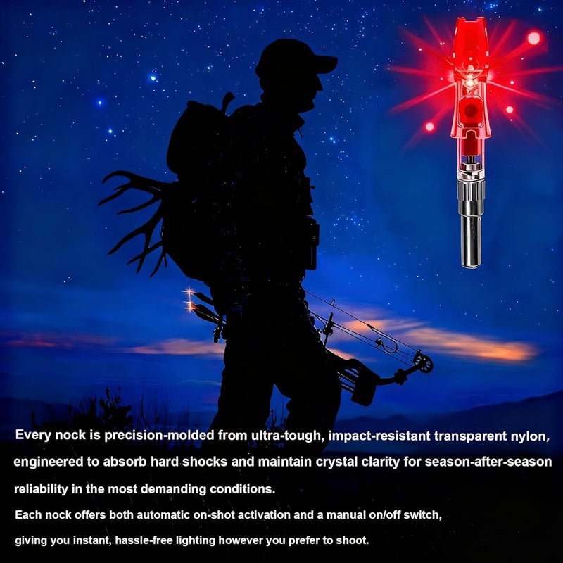 LightingU NoxDyn 12pcs X Lighted Nocks for Arrows with .205'' .232'' .244'' .248'' Inside Diameter with H, S, GT Bushings, High-Visibility Light Up Nocks with ON/Off Switch for Archery - Image 3